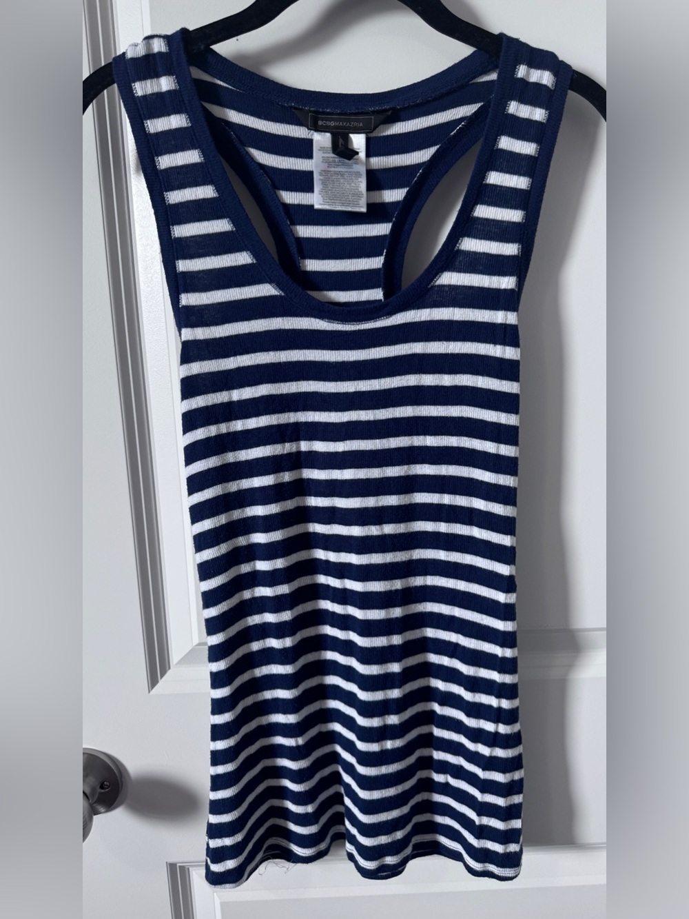 BCBGMAXAZRIA Navy and White Striped Racerback Tank Dress-Medium